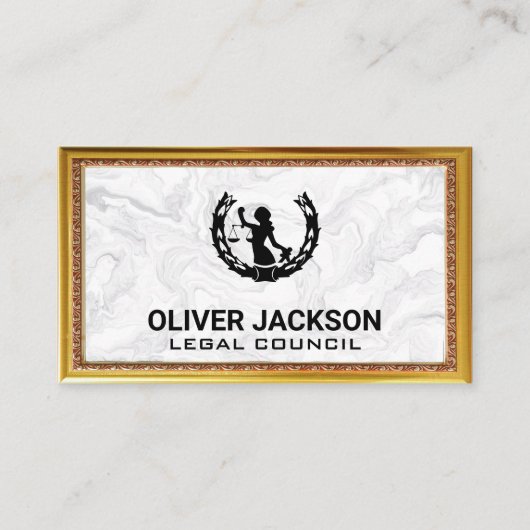 Justitie Weegschaal | Marmer Goud Antieke Rand Fra Visitekaartje (Voorkant)