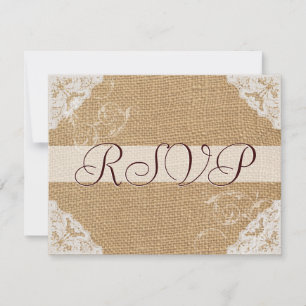 Jute Antique Witte Kanten Trouw RSVP Kaartje
