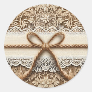 Jute & Bloem Vintage Kant Landelijke Touw Bruiloft Ronde Sticker