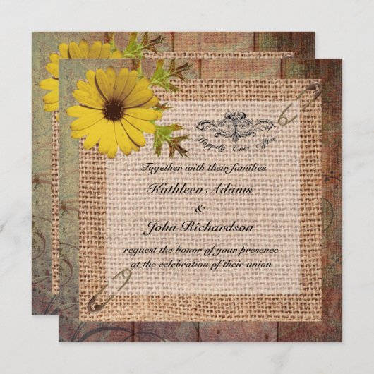 Jute Burlap op Rustic Wood Wedding Kaart (Voorkant / Achterkant)