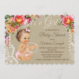 Jute en Kant Baby Shower Uitnodigingen