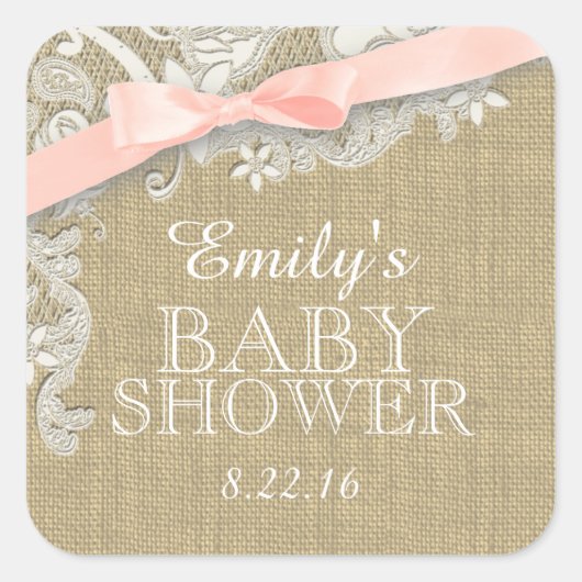  jute en kant met blush boog vierkante sticker (Voorkant)