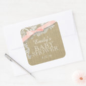  jute en kant met blush boog vierkante sticker (Envelop)