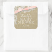  jute en kant met blush boog vierkante sticker (Tas)