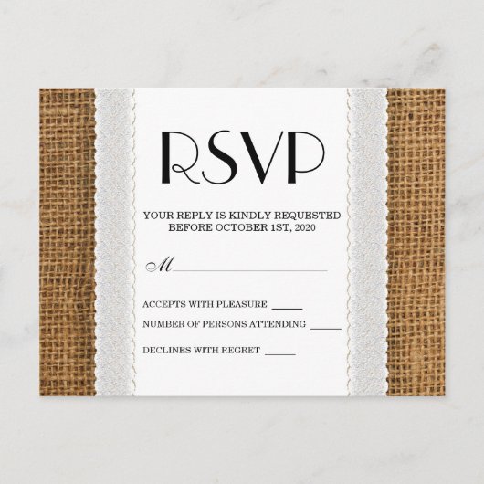 Jute en kant RSVP kaarten (Voorkant)
