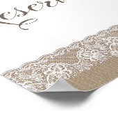 Jute en Kant Rustieke Bruiloft, Bruidsfeest Sign Poster (Hoek)