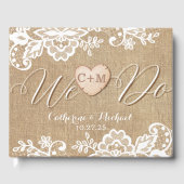 jute en kant rustieke land bruiloft gastenboek (Voorkant)