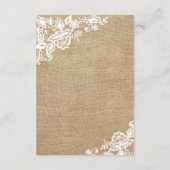 jute en kant rustieke land bruiloft informatiekaartje (Achterkant)