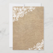 jute en kant rustieke land bruiloft kaart (Achterkant)