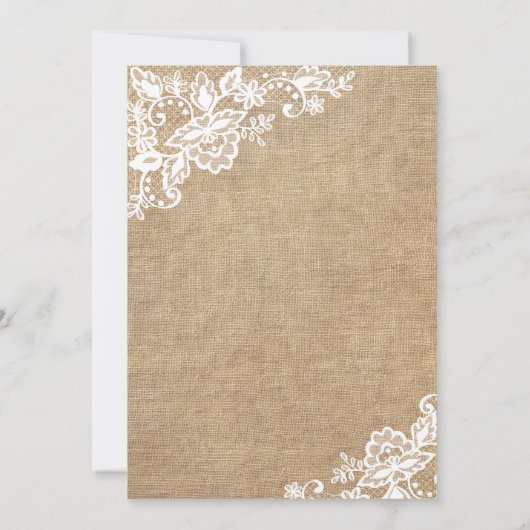 jute en kant rustieke land bruiloft kaart (Achterkant)