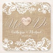 jute en kant rustieke land bruiloft kartonnen onderzetters (Voorkant)