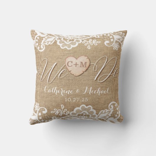 jute en kant rustieke land bruiloft kussen (Achterkant)