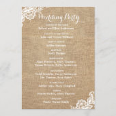 jute en kant rustieke land bruiloft programmakaart (Achterkant)