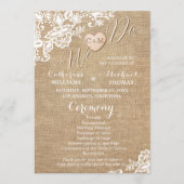 jute en kant rustieke land bruiloft programmakaart (Voorkant)