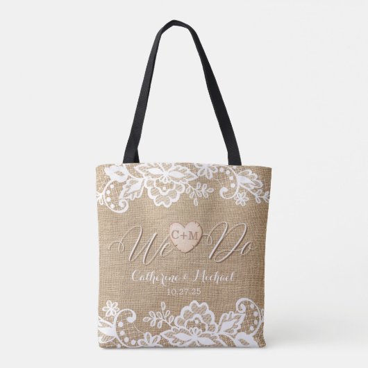 jute en kant rustieke land bruiloft tote bag (Achterkant)