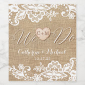 jute en kant rustieke land bruiloft wijn etiket (Enkel label)