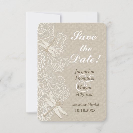 Jute en Kant Rustieke Trouwkaart Save The Date Kaart (Voorkant)