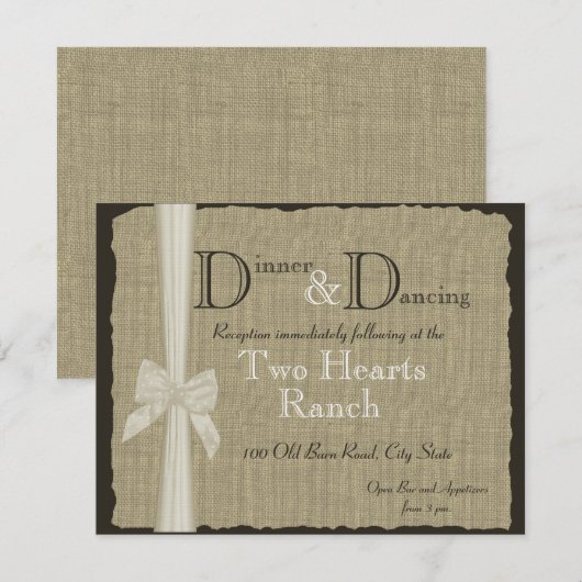 Jute en Lint Bruiloft Rustieke Ontvangst Kaart (Voorkant / Achterkant)