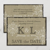 Jute en Sneeuwvlokken Reserveer de datum Save The Date (Voorkant / Achterkant)