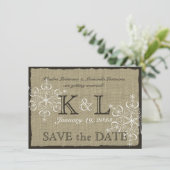 Jute en Sneeuwvlokken Reserveer de datum Save The Date (Staand voorkant)