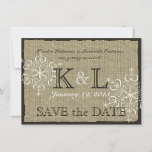 Jute en Sneeuwvlokken Reserveer de datum Save The Date
