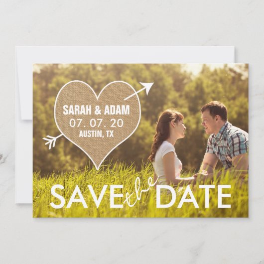 Jute Hart | Rustieke Save the Date Aankondiging (Voorkant)
