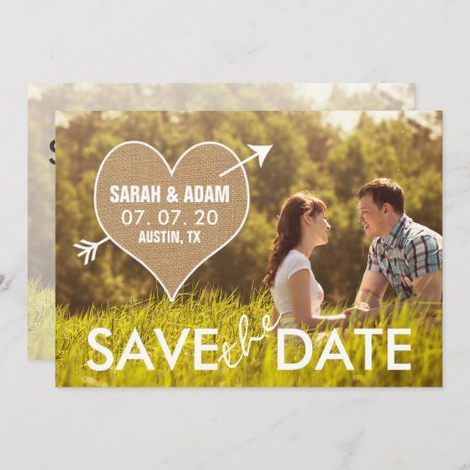Jute Hart | Rustieke Save the Date Aankondiging (Voorkant / Achterkant)