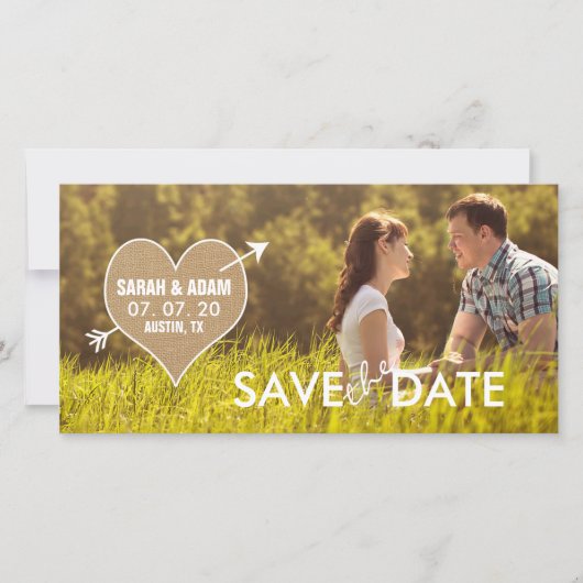 Jute Hart | Rustieke Save the Date Fotokaart (Voorkant)