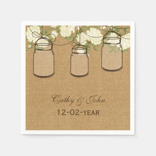 jute ivoor rozen gepersonaliseerde bruiloft servet (Voorkant)