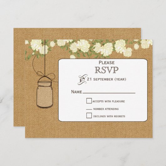 jute ivoor rozen metselaar potten bruiloft RSVP (Voorkant / Achterkant)