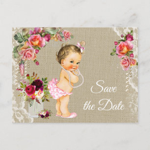 Jute kant baby shower save the date ansichtkaarten aankondigingskaart