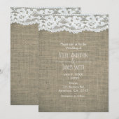 Jute & Kant Eenvoudige Rustieke Trouw Uitnodiginge Kaart (Voorkant / Achterkant)
