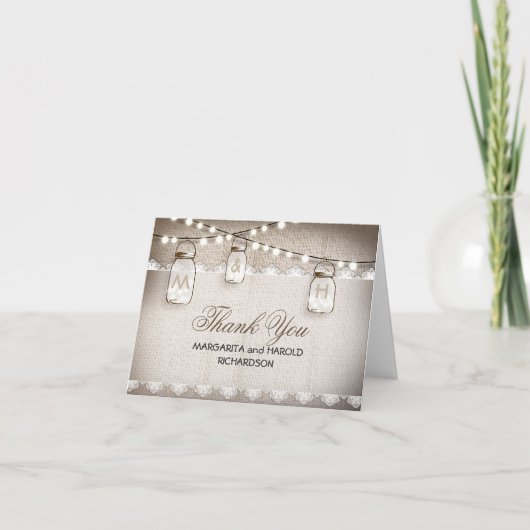 Jute kant en metselstenen potten bedankkaartjes bedankkaart (Voorkant)