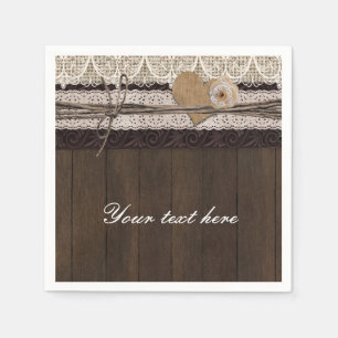 Jute kant hout romantische landelijke trouw servet
