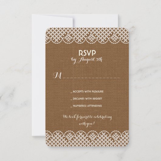 Jute Kant Rustieke Huwelijks RSVP-kaarten Kaart (Voorkant)