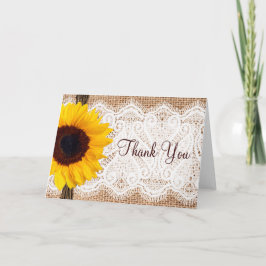 Jute kant zonnebloem bedankkaartjes bedankkaart