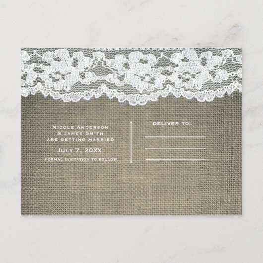 Jute Kant Zonnebloemen Madeliefjes Mason Bewaar de Aankondigingskaart (Achterkant)