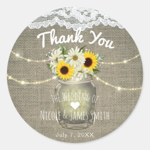 Jute Kant Zonnebloemen & Madeliefjes Metselwerkpot Ronde Sticker