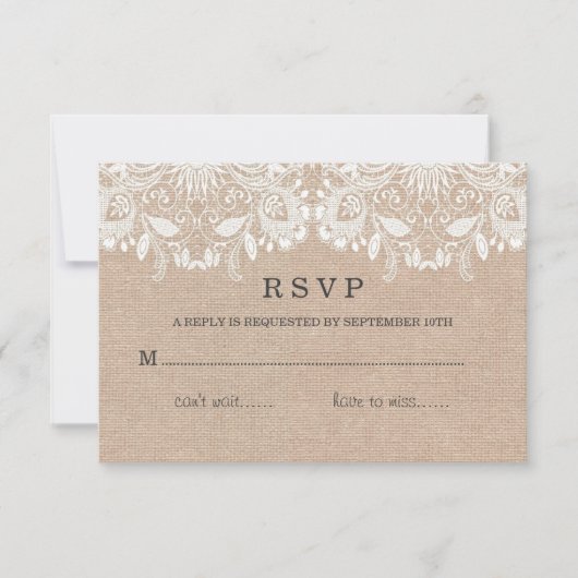 Jute & Kanten RSVP Kaart (Voorkant)