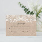 Jute & Kanten RSVP Kaart (Staand voorkant)