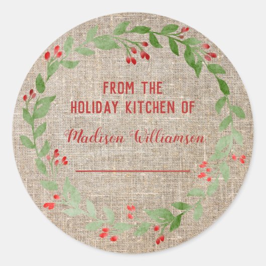 Jute Kerstkeuken Inmaken | Thuisgemaakte Jam Ronde Sticker (Voorkant)