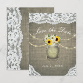 Jute lintel Zonnebloemen Madeliefjes Mason Save th Aankondigingskaart (Voorkant / Achterkant)