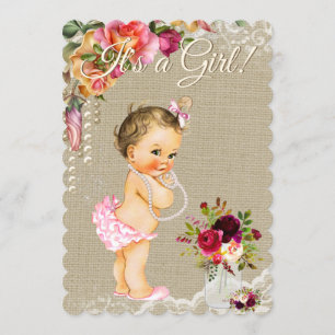 Jute linten met kant Mason Jar baby shower uitnodi Kaart