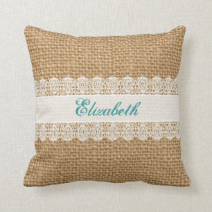 Jute met Delicate Kanten - Shabby Chic Monogram Kussen