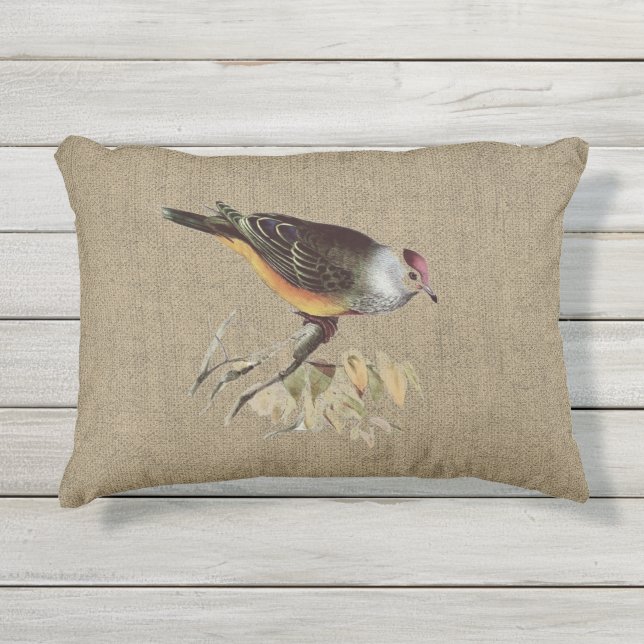 Jute met vogel patio buitenkussen (Voorkant)