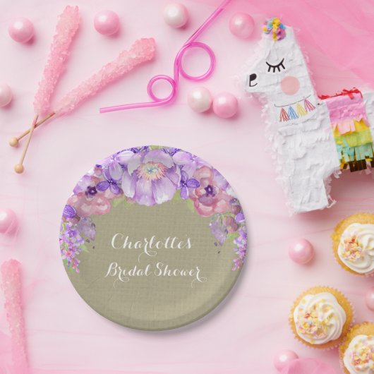 Jute Paars Sering Bloemige Bruiloftsbord Papieren Bordje (Feest)