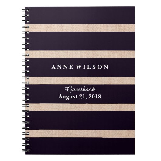 Jute Patroon Zwarte Strepen Achtergrond Notitieboek (Voorkant)