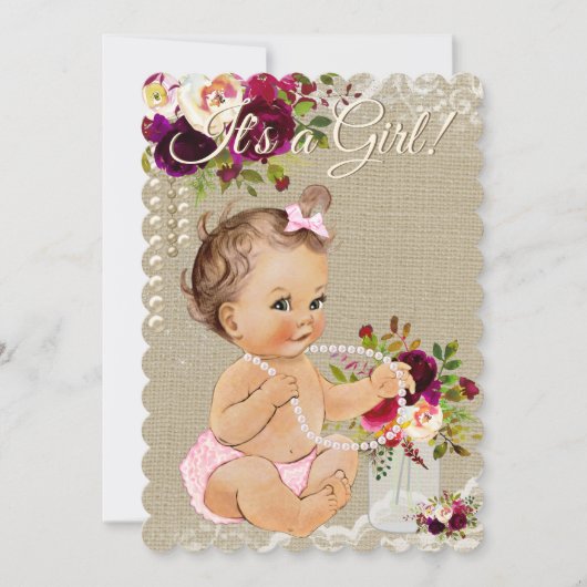 Jute Pot Baby Meisje Shower Uitnodigingen (Voorkant)