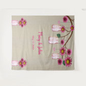 Jute roze bloemen Mason potten foto achtergronddoe Wandkleed (Voorkant (horizontaal))