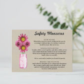 Jute roze bloemstuk in metselstenen pot veiligheid informatiekaartje (Staand voorkant)